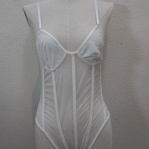 White Sheer Bodysuit Top